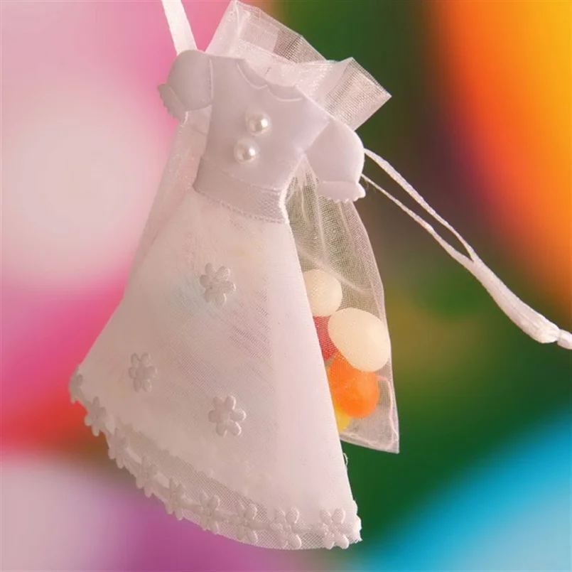 Baby Shower 7*9cm Organza Bags Wedding Dress Design Candy Favor Bags With Drawstring
