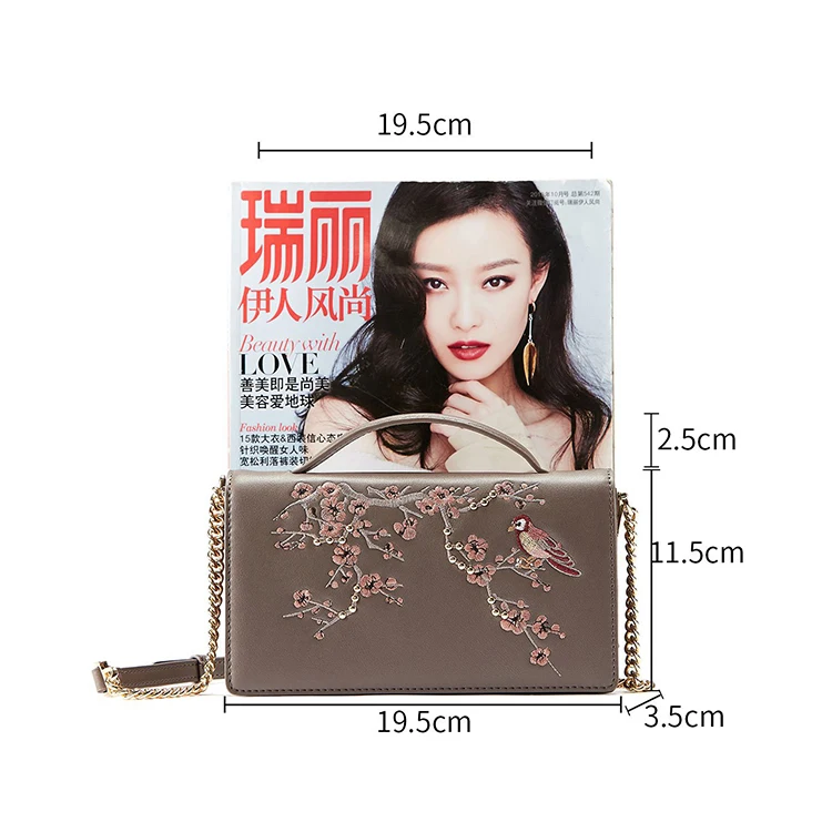 Hotssale Flower Embroidery Genuine Leather Women Crossbody Bag from China Handbag Manufacturer