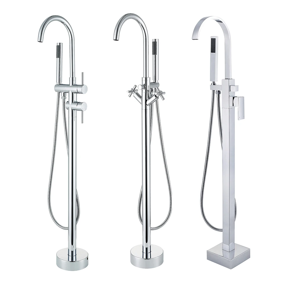 YLF1008 Chrome plated brass free standing tub mixer polished bathroom tub mixer faucet