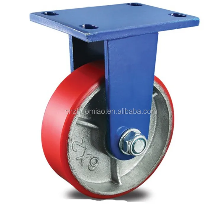 Heavy Duty Fixed Type Double Ball Red PU Wheel Caster 7000KG load 305mm twin fixed PU with iron core caster wheels wholesale