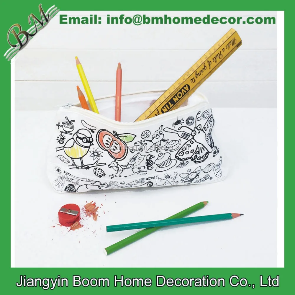 Цветите свой собственный пенал на молнии с маркерами из натурального хлопкового холста для творчества