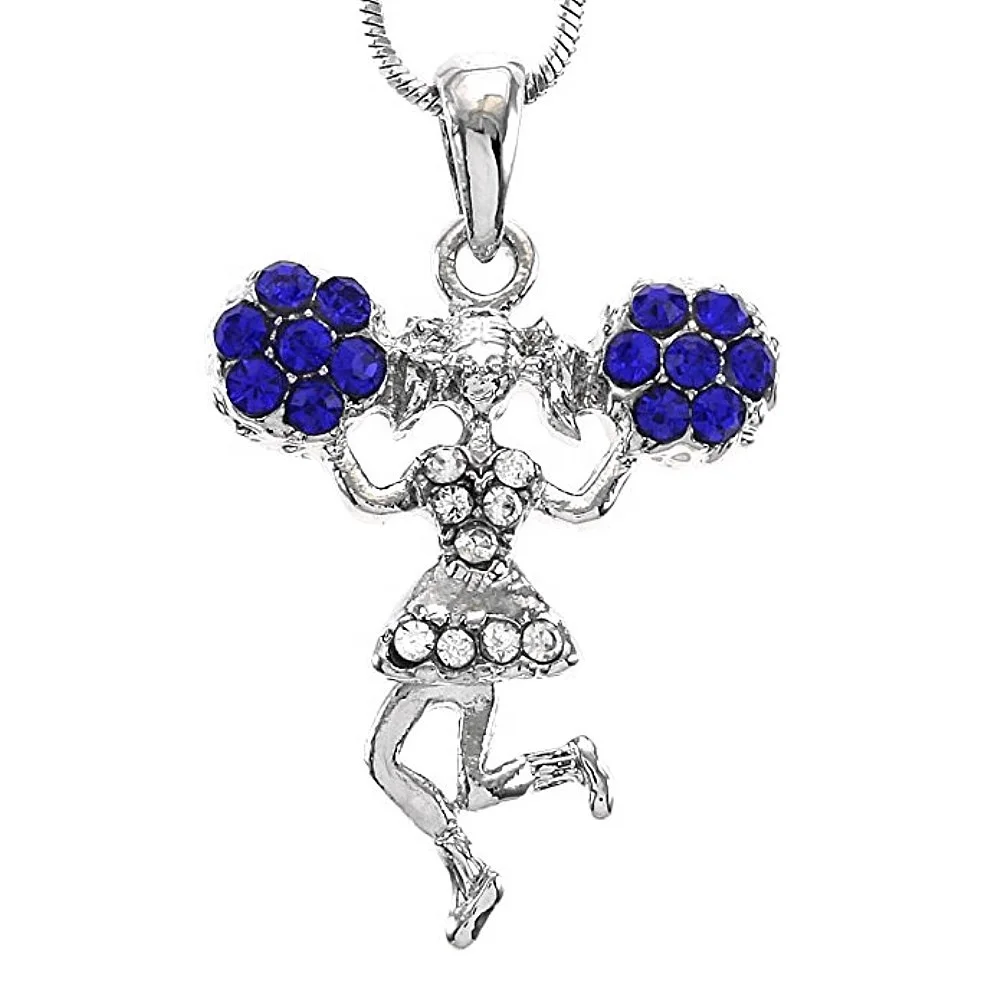 Metal Inlaid Cheerleader Pom Majorette Dance Pendant Necklace In Snake Chain For Cheering Girl Women Souvenir Gift Jewelry