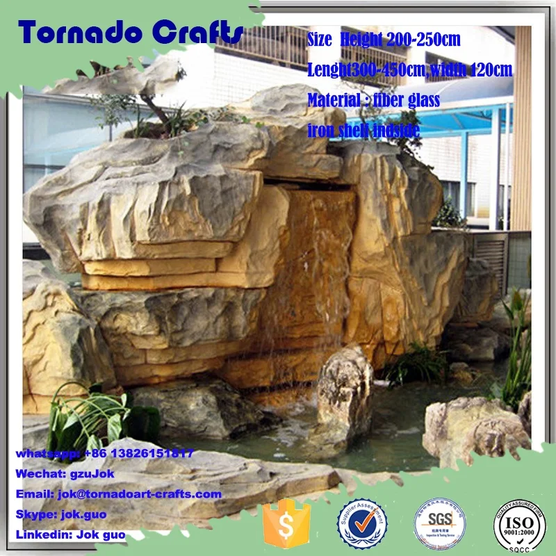 Guangzhou Manufacture Fiberglass Artificial Rock Waterfall For Garden Fountain