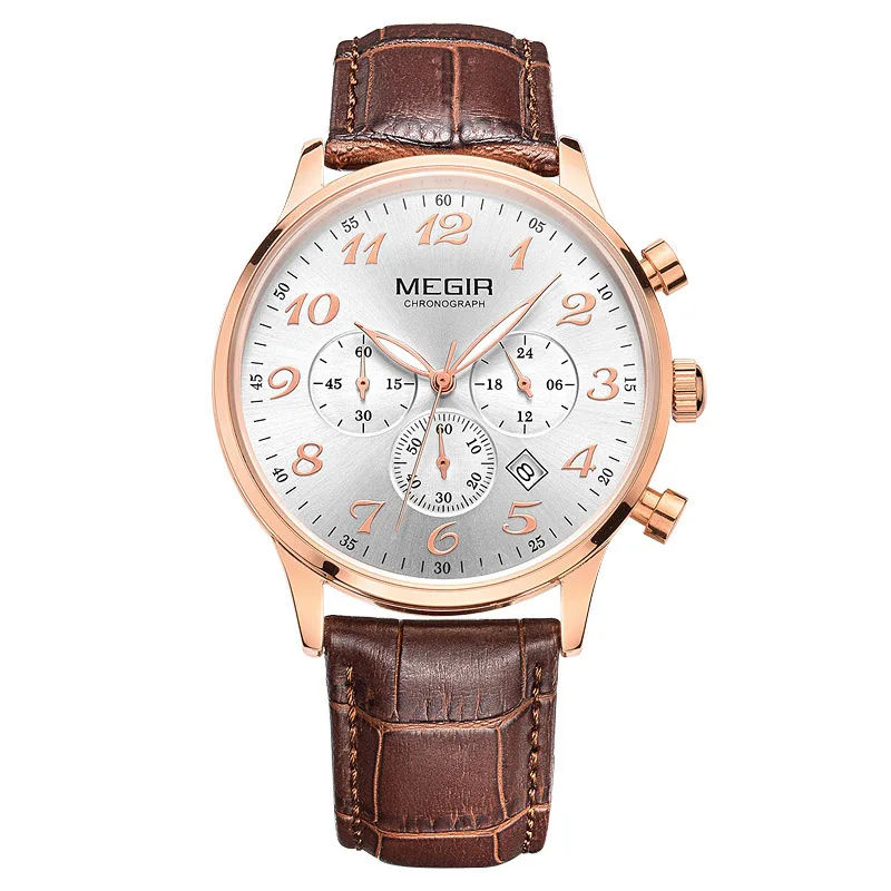 WJ-5508 genuine leather strap quartz movement fancy men Megir water resistant watches