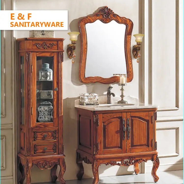 
french provincial style antique bathroom vanity cabinet units Floor Mounted single sink furniture rosewood bathroom cabinet 