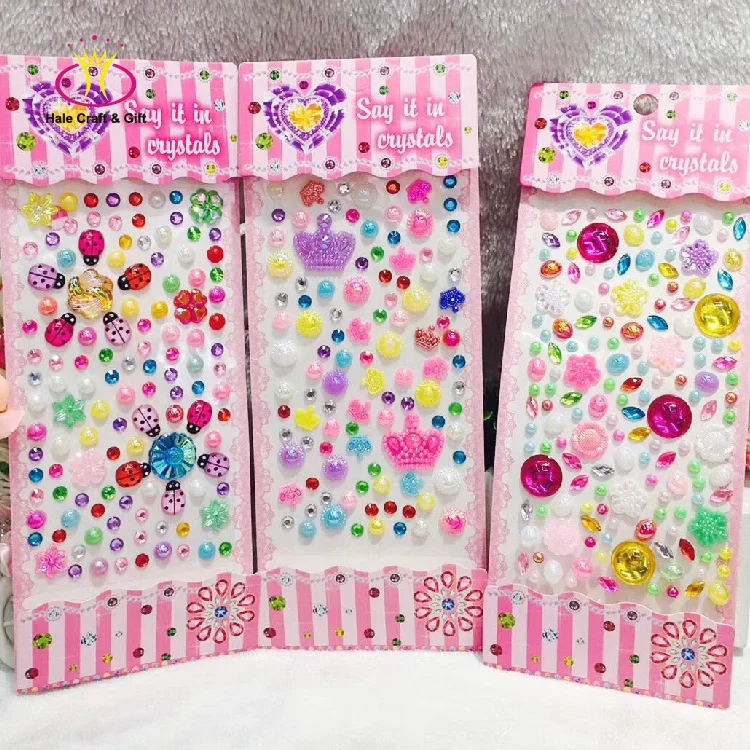 Wholesale Shiny 3D Acrylic Crystal Sheet Purple Rhinestone Gem Self Adhesive Sticker For Kids DIY