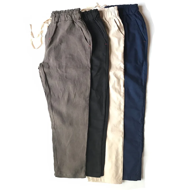 Custom multi size drawstrings plain mens linen trousers wholesale pants,custom streetwear linen pant