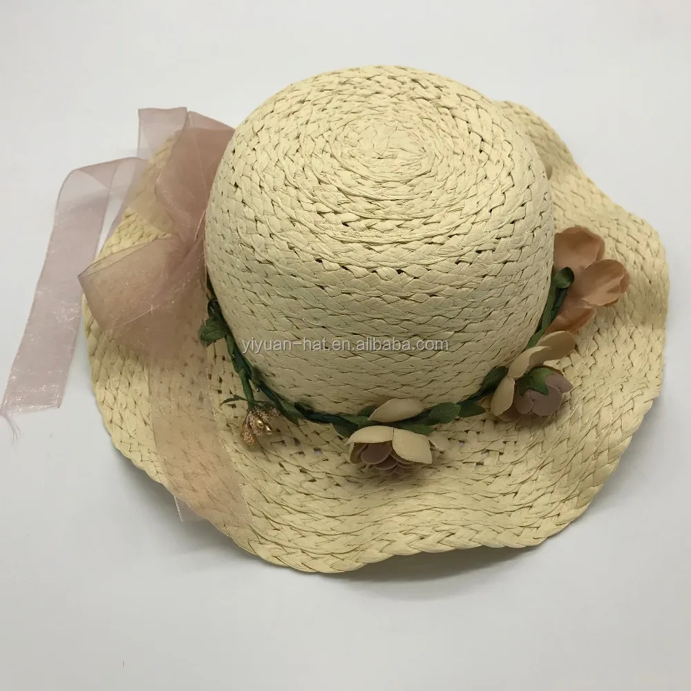
 Заводская цена, новый стиль, модные волнистые поля, детские шляпы с цветочной отделкой  <span style=