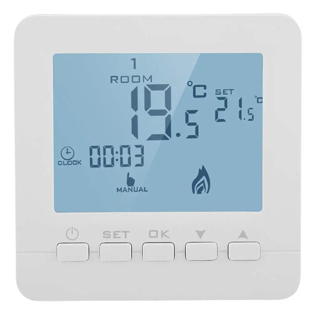 High Accuracy 7 Days Programmable Blue Backlight Boiler Thermostat With 0.5C Swing Temperature