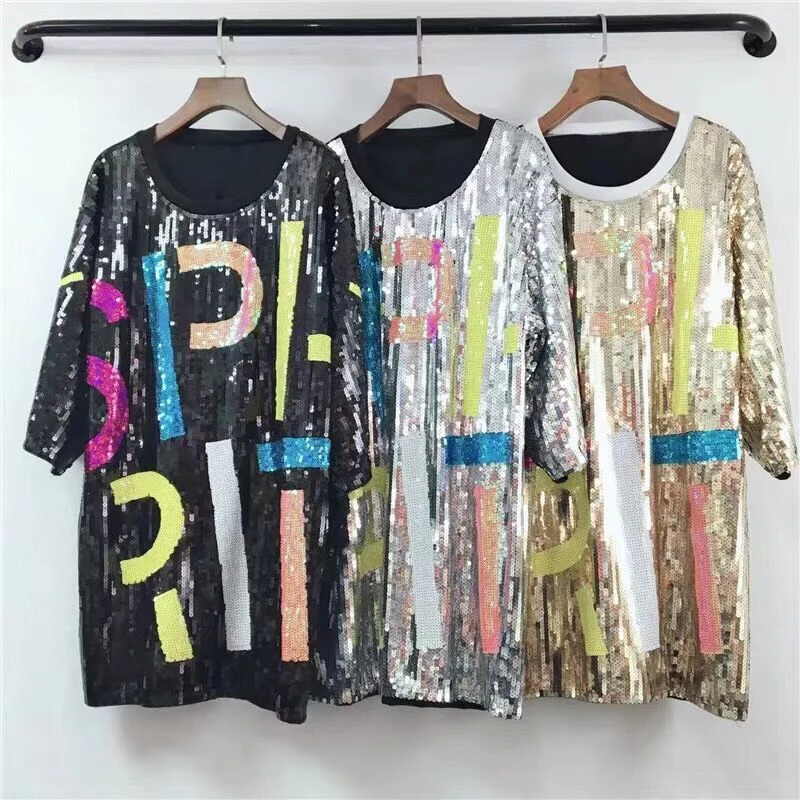 
Women Hip Hop Costumes Clothing performance Sequin Top Shiny Custom T Shirts Dress 