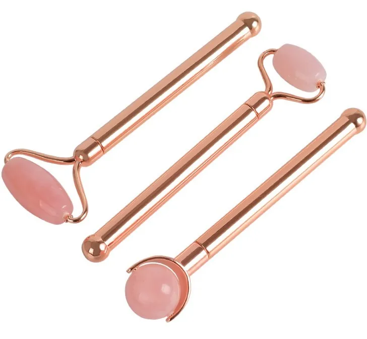 3 in 1 Rose Quartz Roller Set Removable Replacement Jade Face Roller