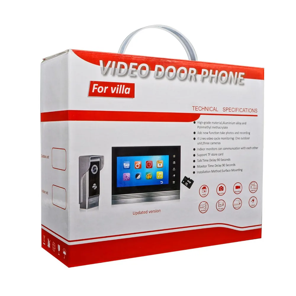 
Wired Video Doorbell 7 Inch TFT-LCD Color Screen Monitor system and Rainoroof Infrared Nifht Vision Camera For Villa 