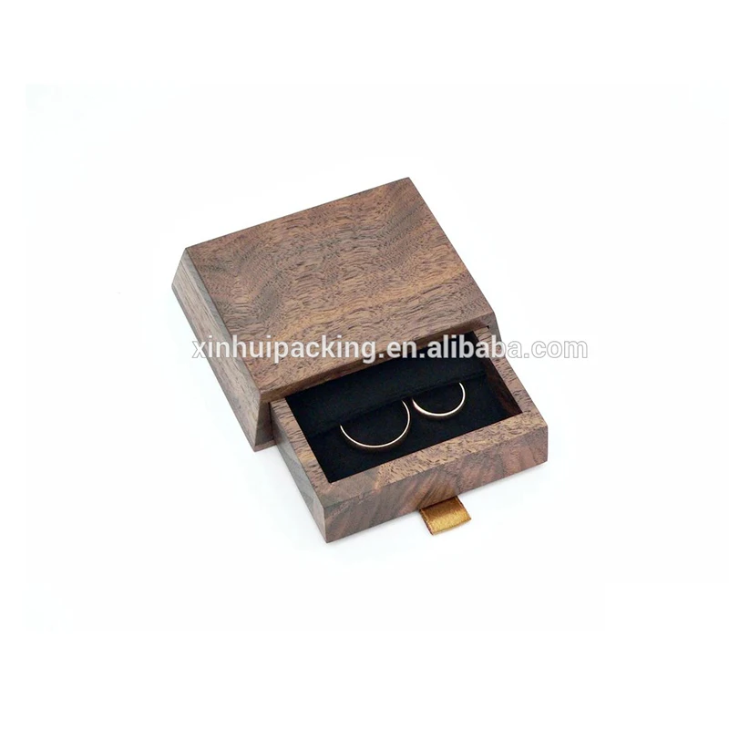 High Quality Custom Logo Walnut Wood Drawer Ring Box