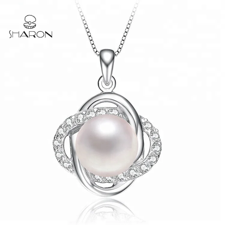 New Design Flower Shaped Silver Jewelry Pearl Flower Mounting Necklace Round Natural Pearl Pendant Designs