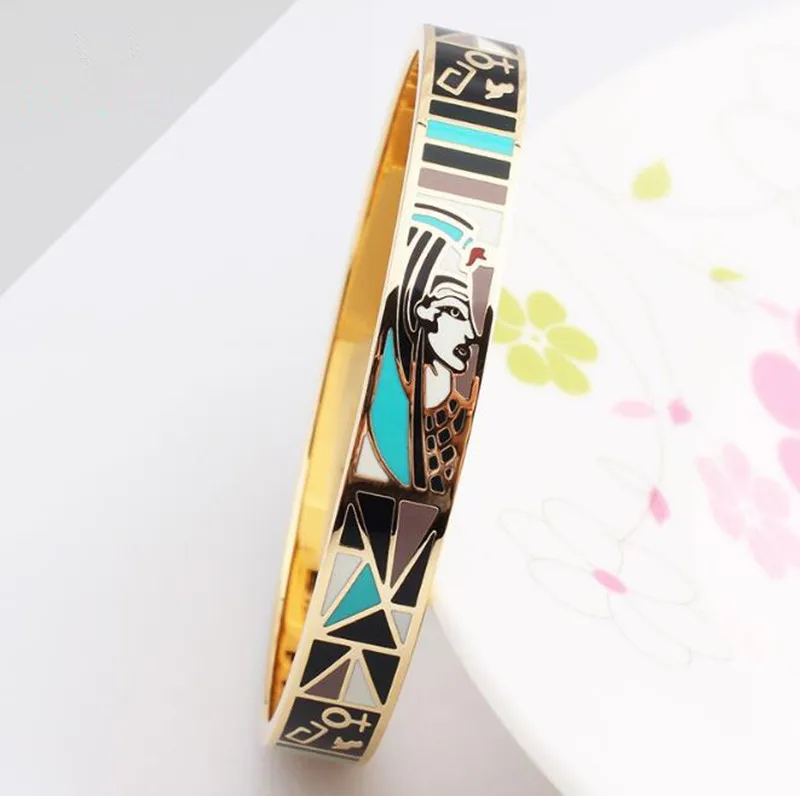 Artificial New Pink Waves Cuff Hinged Enamel Fake Gold Jewelry Jewellery Bracelet Bangle Models Gold 18K Cuff Bangle