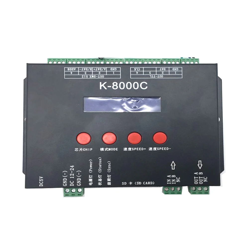 K-8000C sd card 8 output ports pixel led controller control sk6812 apa102c ws2811 dmx512 ect