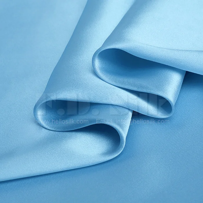 low minimum spandex silk fabric and 16mm silk stretch satin for silk dress blue color