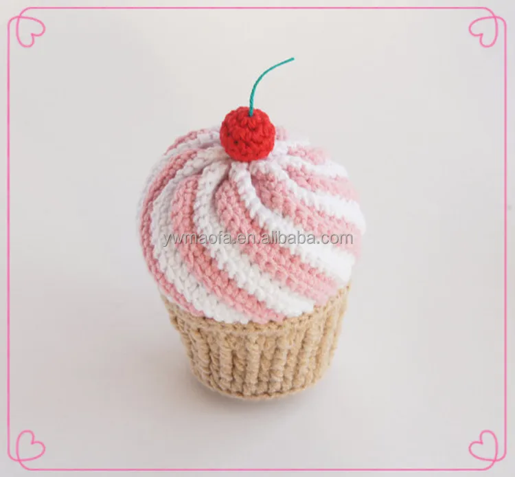 Wholesales Strawberry Cherry Crochet Cupcake Handmade Knitted Amigurumi Teething Toy