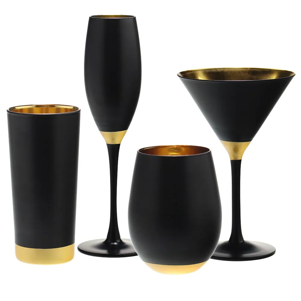 SXGC Polished Black glass tumbler With Gold Rim