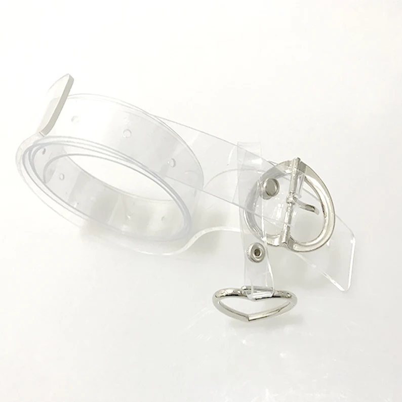 
factory new designer fashion transparent PVC woman belt lady custom stylish lady jeans women plastic with silver heart ring 