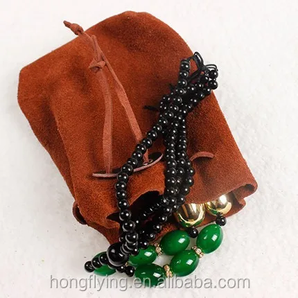 High quality cowhide suede leather pouch for jewelry