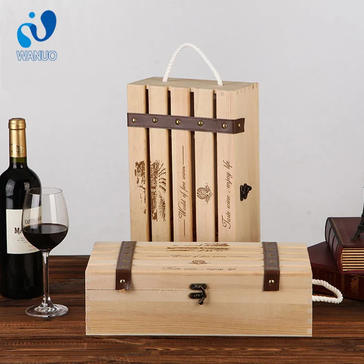 WanuoCraft Customized Logo And Design Wooden Plywood Wine Box For Wedding/Business/Gift