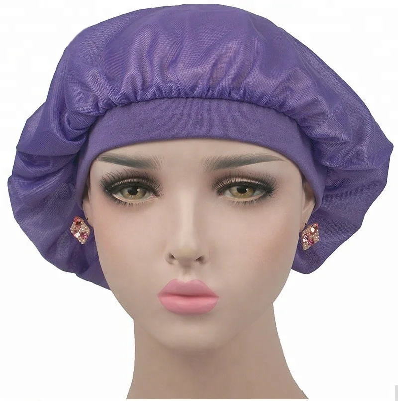 
Wholesale Wide Band Shower Bonnet Women Warp Knitted Fabric Bonnet Hat Full Coverage Soft Night Sleep Hat 
