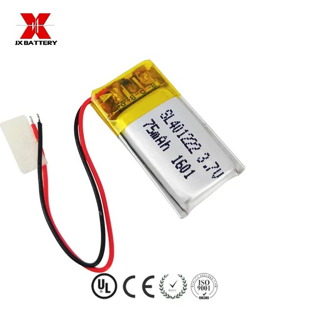 Rechargeable Lithium li polymer battery 3.7v 75mah 401222