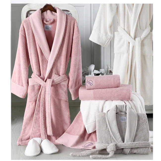 
Comfortable soft White Color 100% Cotton family bathrobe set 