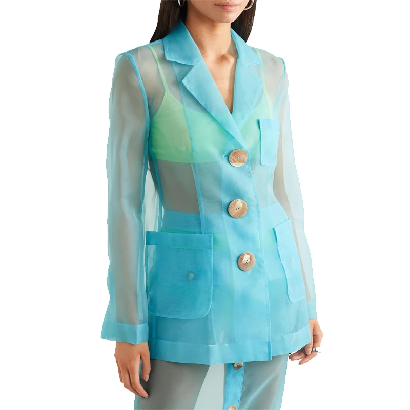 OEM Long Sleeve Transparent Jackets Sheer Organza Blazer Women