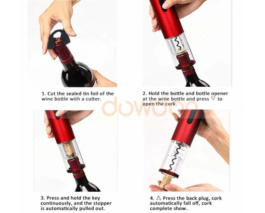 Electric Wine Opener Battery Operated Red Wine Bottle Opener Auto Corkscrew with Foil Cutter