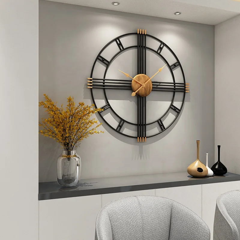 
European Metal Circular Clock Bedroom Living Room Decor Wall Clocks 
