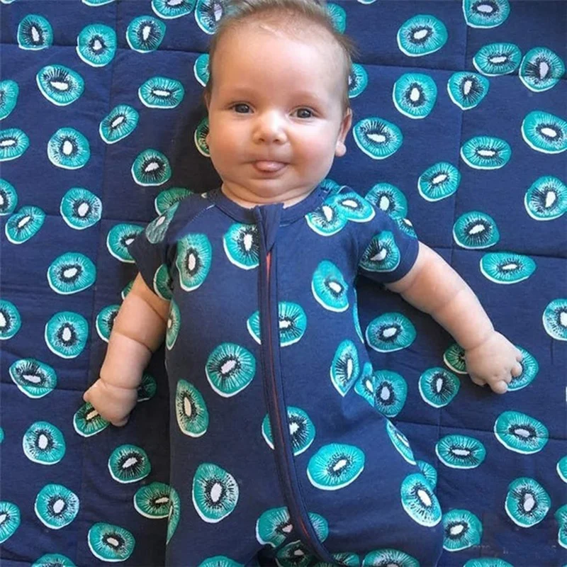 High quality kiwi fruit print baby clothes romper with zip