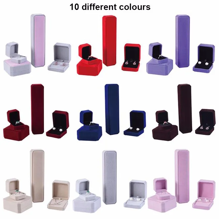 Wholesale custom various colours velvet jewelry ring necklace gift packaging box