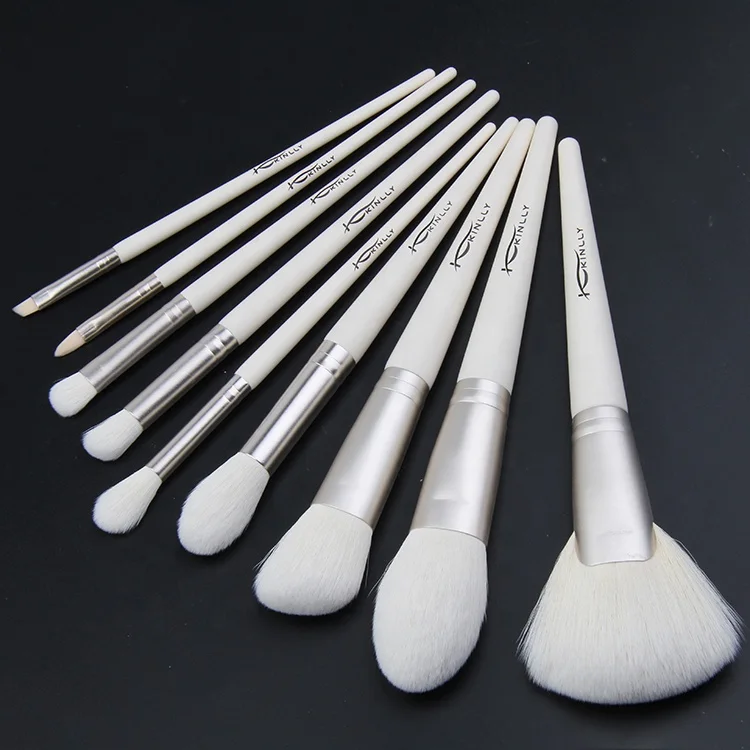 Custom Vegan Handmade Makeup Brush Set 9 Pcs White Handle Vegan Make Up Brushes With Pouch