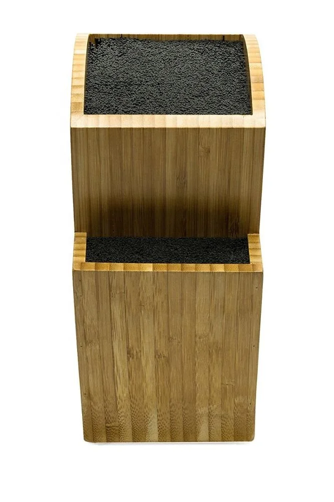 Bamboo Universal Knife Block - Extra Large Two-tiered Slotless Wooden Knife Stand, Organizer & Holder - Convenient Safe Storage