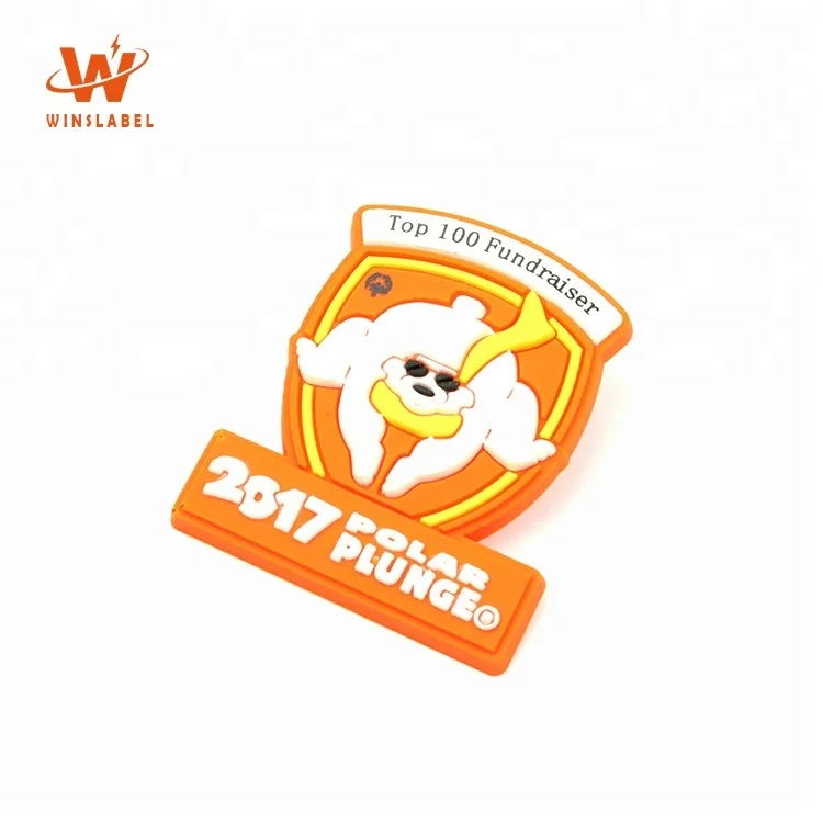 Shield Shape Custom Brand Raised Logo Soft Silicone Rubber Plastic PVC Pin Badges for Child Clothes