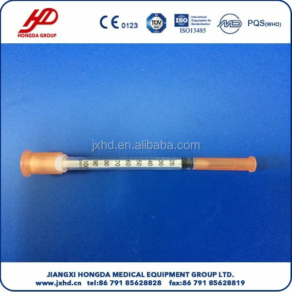 Стерильный оранжевый шприц для инсулина, 1 мл