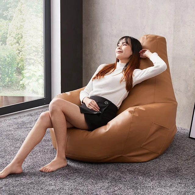 Relaxing High-back Gamer Faux Leather Bean Bag Chairs Bulk Custom Unique Pyramid Beanbag Triangular Shape Comfortable Sofa