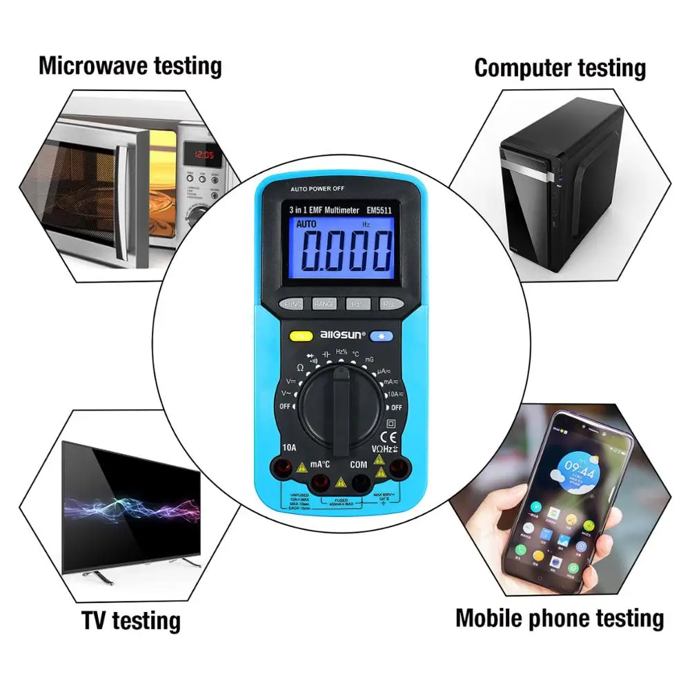 All-sun EM5511 3in1 Digital Multimeter Voltmeter Ammeter Ohmmeter DC AC EMF Multimeter Automotive Tester