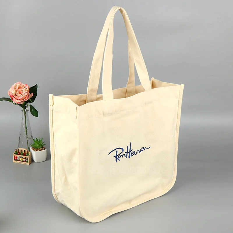 Wholesale customized large eco canvas tote organic cotton bag With inside pocket