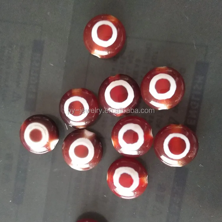 Yemeni Agate One Eye Diz Flat 15MM Round Beads