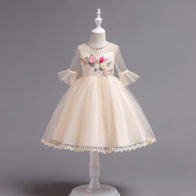 Ywhola Embroidery Wedding Pageant Flower Girl Dress Birthday Girl Dress