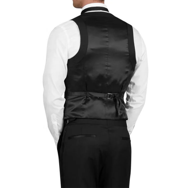 MTM worsted Italian classic slim wedding tuxedo U-shaped lapel vest waistcoat pants black dress mens party wear suits