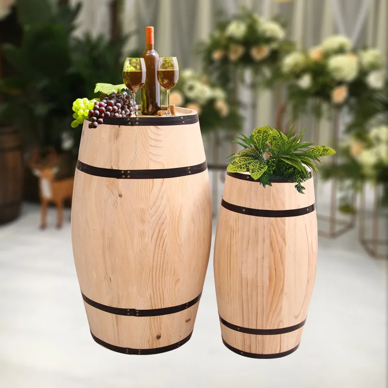 
Antique Beer Wine Barrel Flower Rack Charried Fir Wood Decoration Wine Barrel Wedding Bar Ornament Property Barrel 