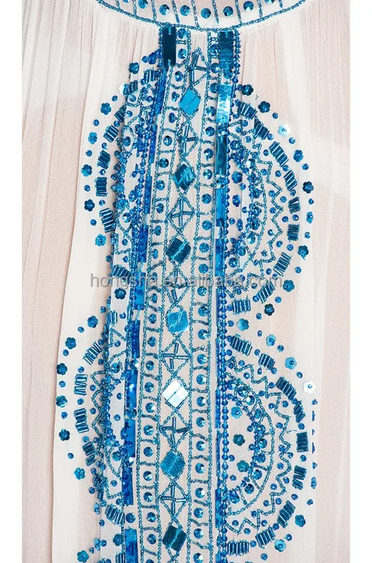 Sexy V Neck Beach Cover Up Kaftan Style Kurti Beaded Chiffon Maxi Dresses HSD2975