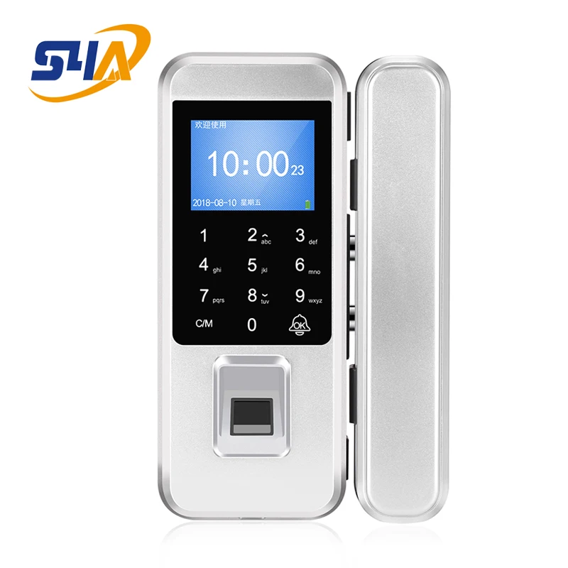 Zinc alloy office Smart Remote Control Fingerprint rf door lock for glass