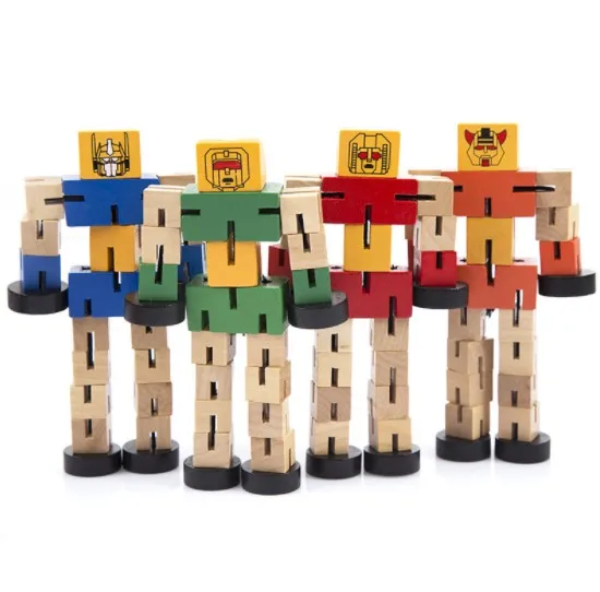 new wooden kids transformable robot toy