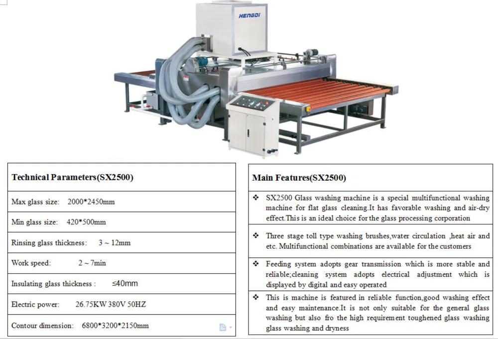 SX2500 hot sale and efficient toughened glass washing machine with after-sale oversea service