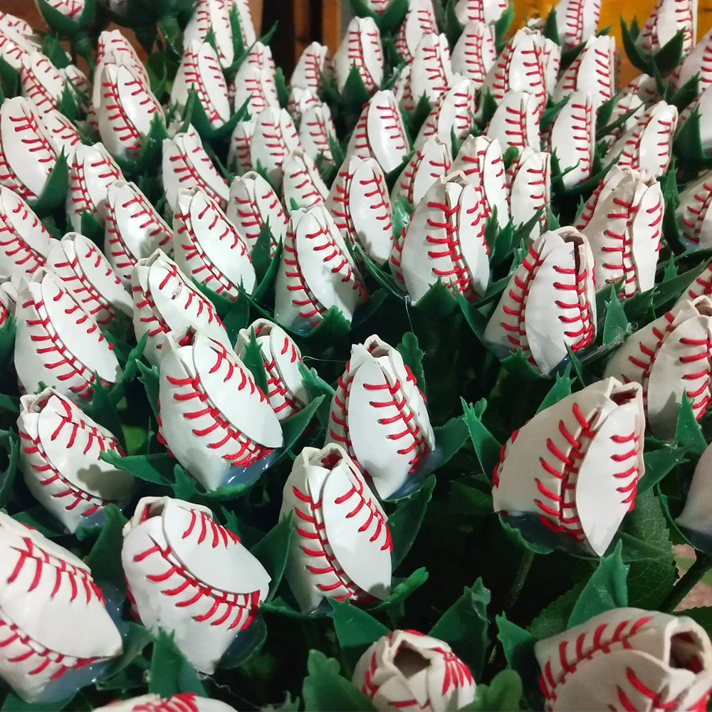 Softball Baseball Roses made from real softballs! Softball Baseball leather roses bouquet for sports fun